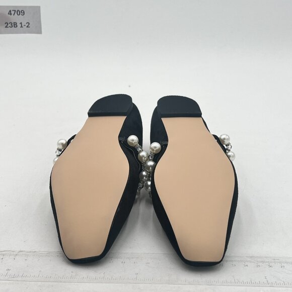 XYD Black Suede Bead Strap Ballet Flats Square Toe Mary Jane Slip On Dress Shoes - Picture 7 of 8